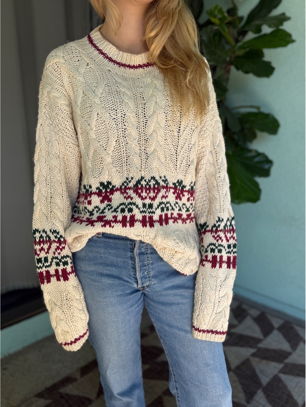 NWT Studio Michelle Stuart Fisherman Cable Knit Prep Cottagecore Vintage L